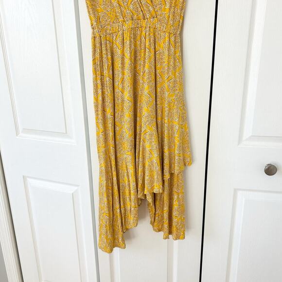 Anthropologie Maeve Fête Wrap Yellow Printed Asymmetrical Midi Dress XS EUC - Picture 5 of 9